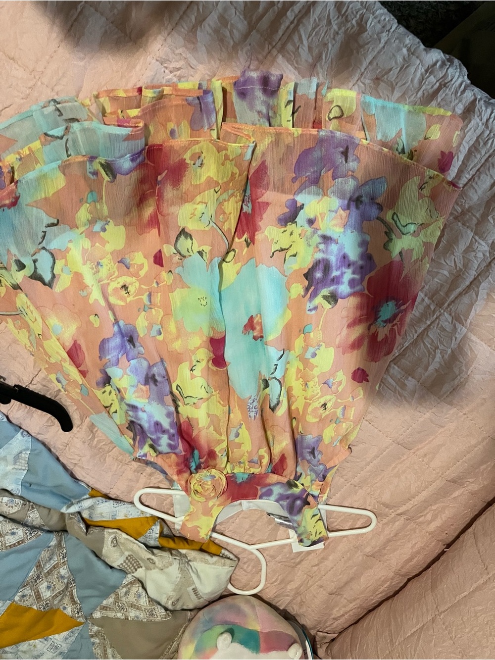 Blueberi Boulevard Girls Floral Peach Yellow Aqua Purple Dress